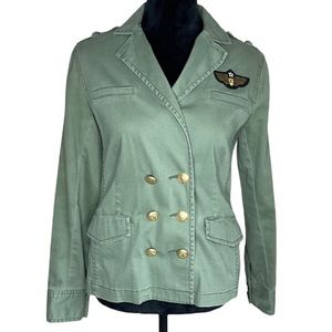 CAbi Green Double Breasted Military Style Stretch Jacket Size XS